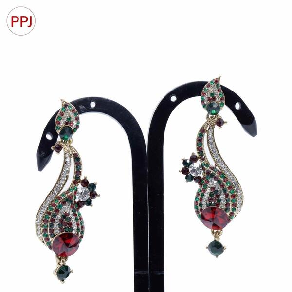 Ppj Collection Mousumi Rhodium Base Curved Leaf Design White And Pink Earring For Women - 1 Pair