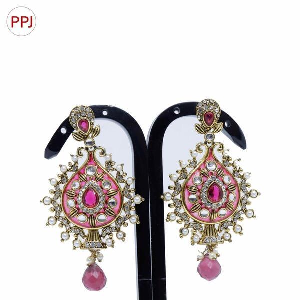Ppj Collection Naailah Gold Plated Lacy And Fancy Earring Green And White Earring For Women - 1 Pair