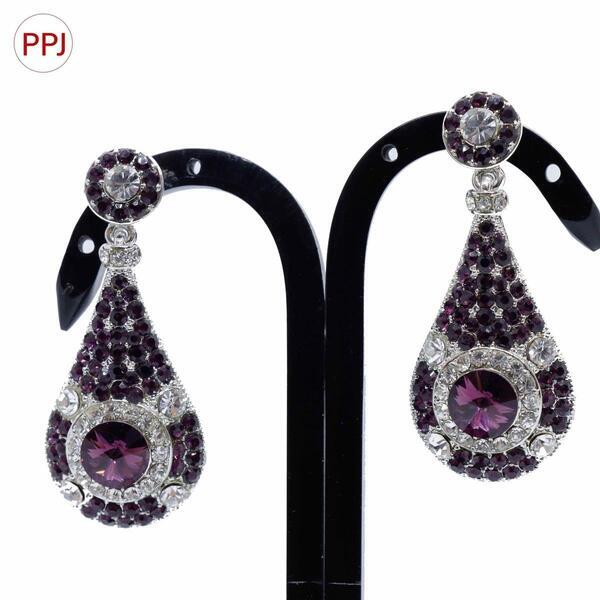 Ppj Collection Nurit Rhodium Base Silver Colour Flower Shaped Design Light Blue And White Earring For Women - 1 Pair