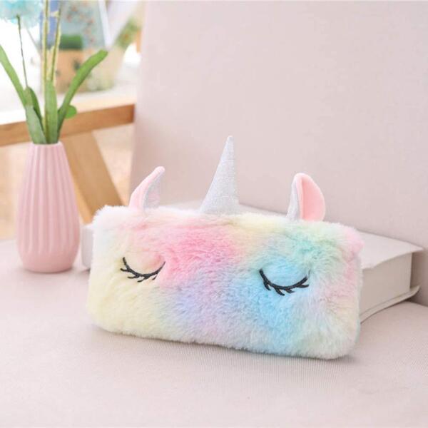 Rainbow Unicorn Soft Fur Cosmetic Pouch Bag
