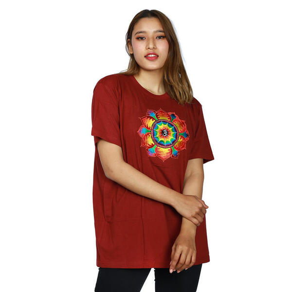 Cotton Round Neck OM Embroidred T-Shirt For Women