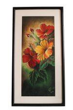 Flower Frame / Acrylic Painting / Black Border Frame
