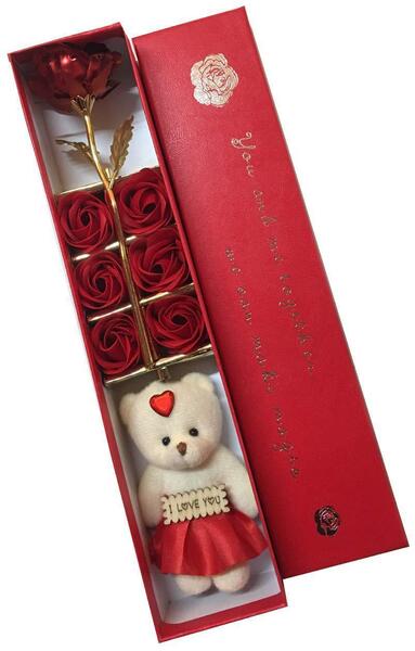 Rose With Teddy Flower Decor Gift For Loved Ones Valentine
