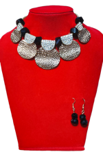 Shinningdiva Golden And Silver Oxidized Lotus Design Choker Necklace With Matching Earrings For Women