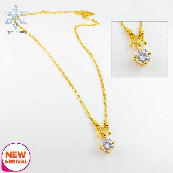 Small White Stone Locket With Thin Gold Plated Chain For Women