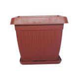 Square Flowering Planter Pot with Bottom Tray Set (Brown, 9.5 Inches)