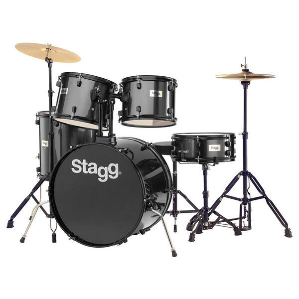Stagg TIM122B BK Drum Set with Cymbals, Drum Throne & Sticks