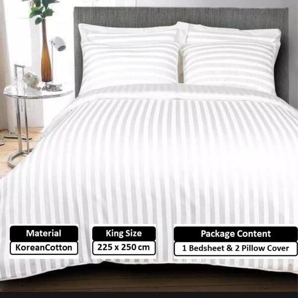 Straight Grey Stripes On White Background King Size Bedsheets With Pillow Cover