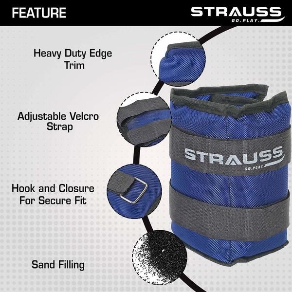 Strauss Adjustable Round Shape Ankle Weight 1.5 kg pair Total 3 kg for Fitness, Walking, Jogging, Workout, Running, Resistance Training