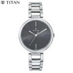 Titan 2480SM02 Tagged Black Dial Analog Watch For Women- Silver