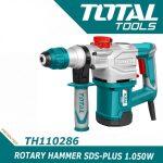 Total Rotary Hammer for Concrete, Steel, Wood 1050W, 900RPM, 4000BPM Impact Rate with 3 Drills and 2 Chisels TH110286