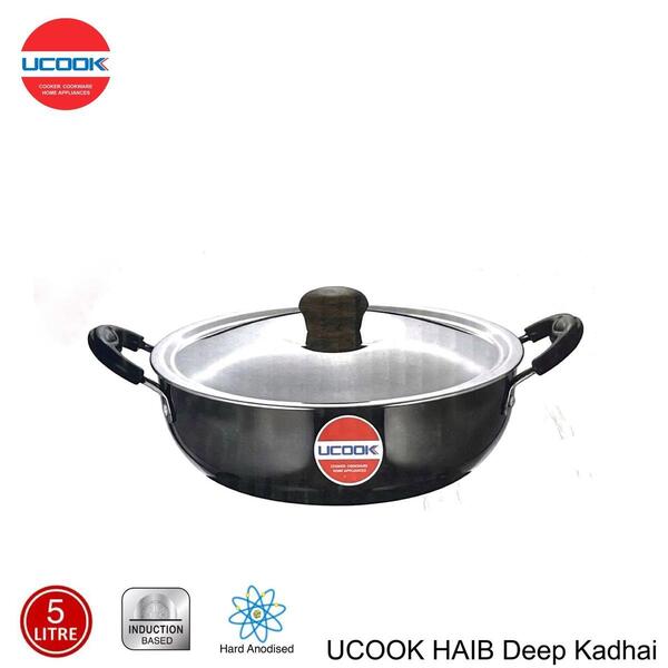 UCOOK Hard Anodised Induction Based Steel Lid Deep Kadhai
