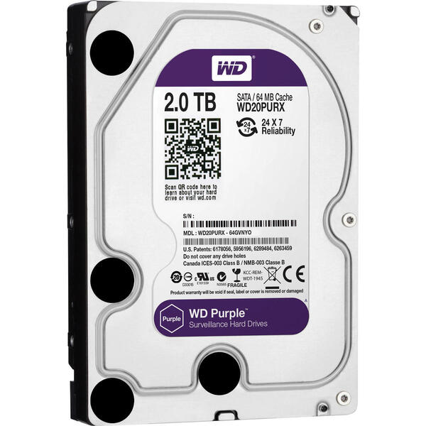 Western Digital Purple 2TB SATA Internal Surveillance Hard Drive (WD20PURZ)