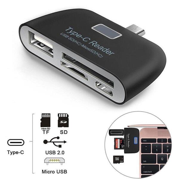 4 In 1 OTG/TF/SD Smart Card Reader Adapter Micro USB Charge Durable Port