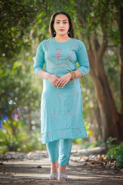 Platinum Pure Linen Cotton Embroidered Kurti