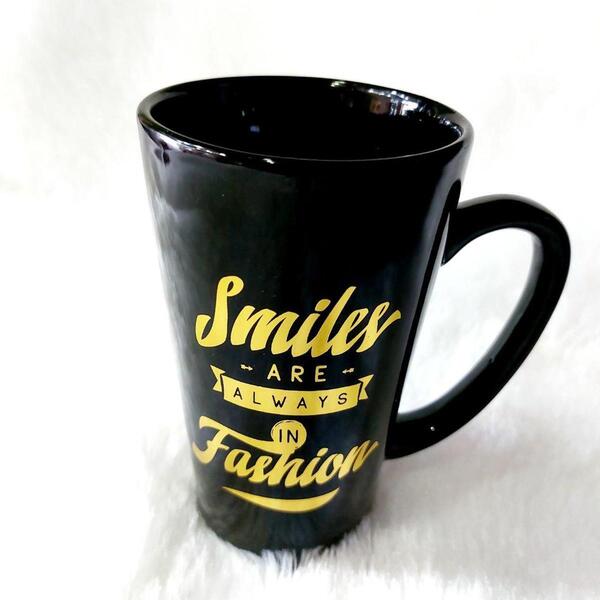 Big Black Ceramic Coffee Tea Mug With Quotation Print For Gift