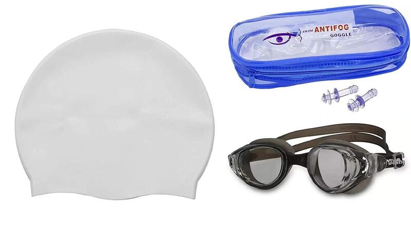 3 In 1 Swimming Cap, Goggles and Ear Plug, (Colour may Vary)