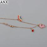 ANX New Trendy Rainbow Gold Plated Layered Pendant Necklace Chain Necklace for Women
