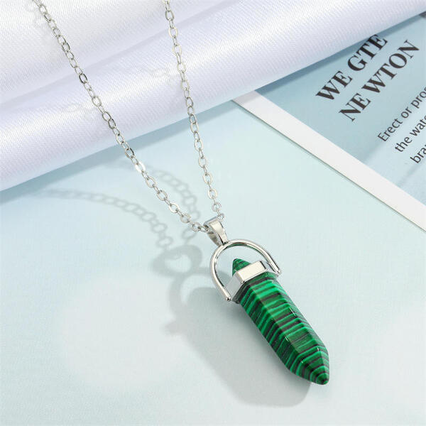 ANX Quartz Crystal Stone Charm Necklace/Hexagonal Chakra Pendant Necklace Chain Necklace for Women