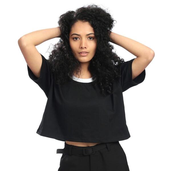 Binay Embroidery Black Plain Crop Top For Women