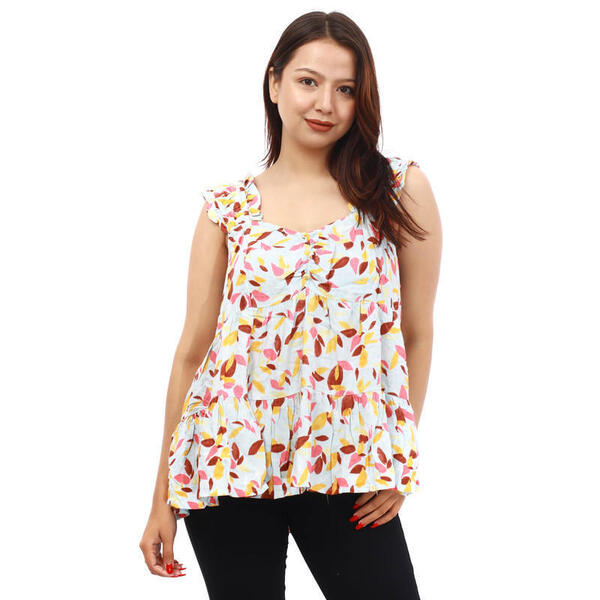 Cotton Sleeveless Printed Front Button Design Tops For Women