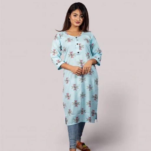 Front Buttoned Printed Slub Cotton Kurti Pb120