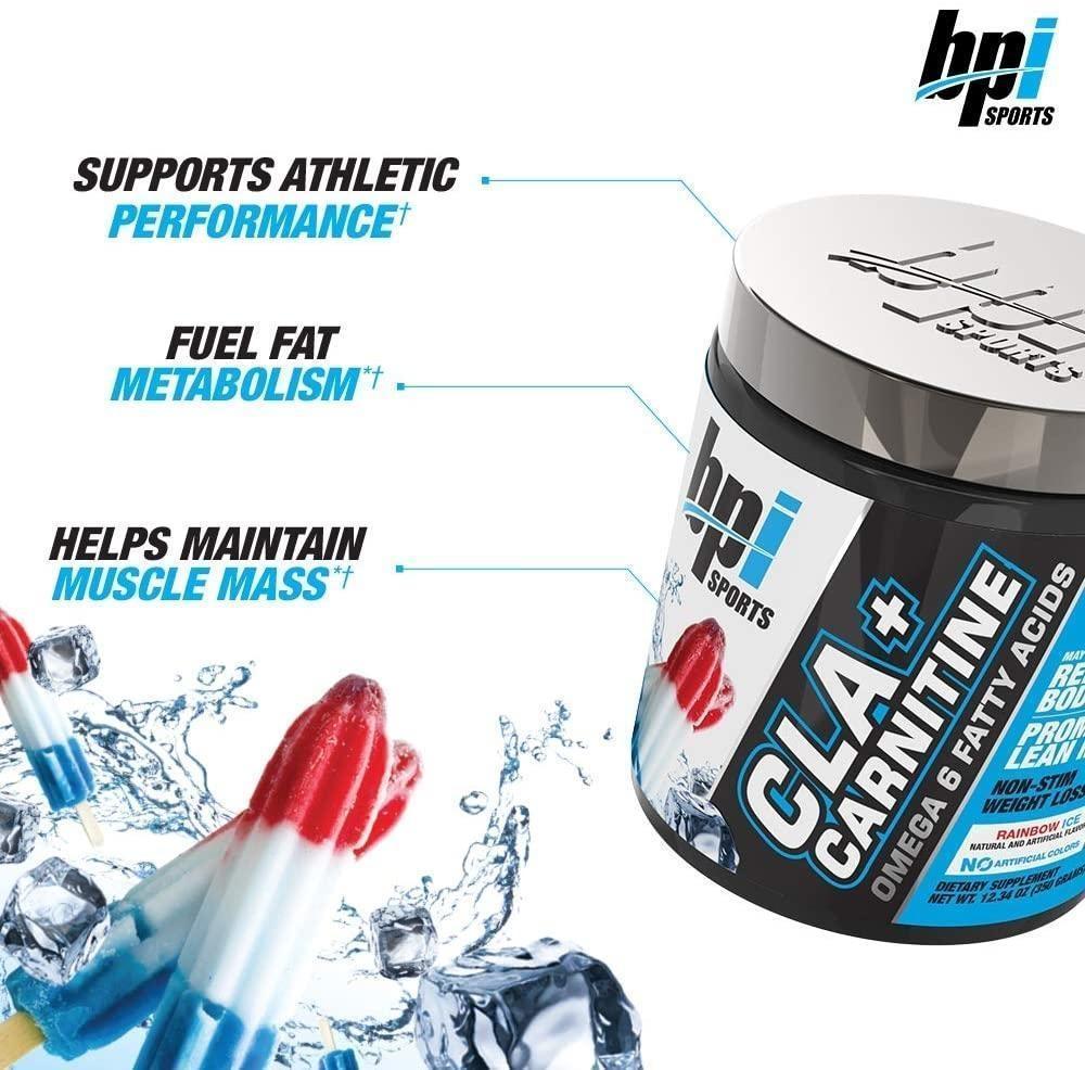 bpi sports cla carnitine non stimulant weight loss powder supplement rainbow ice for men women 50 servings 350g