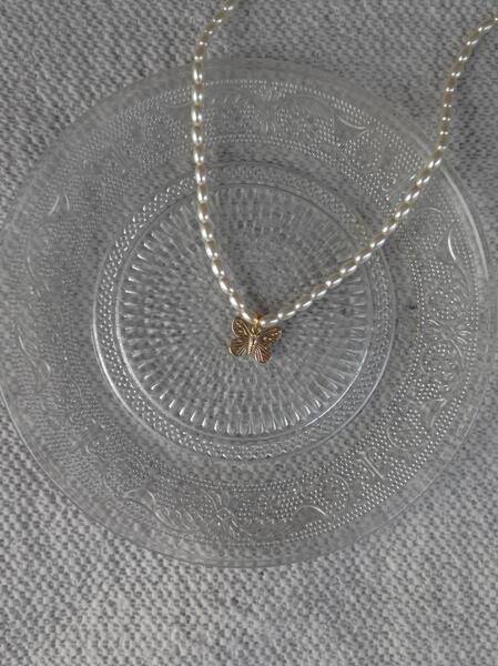 Butterfly Charm Attached Pearl Necklace