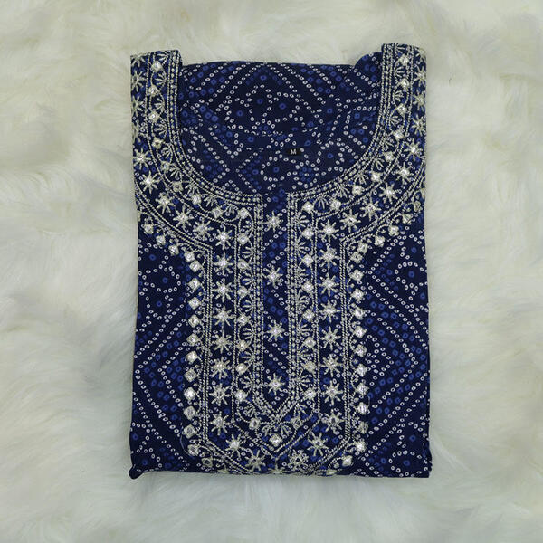 Bandhani / Chunari Printed Kurta Salwar Set With Mirror And Silver Thread Work For Women