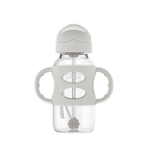 Dr. Brown's 9 oz/270 mL Wide-Neck Sippy Straw Bottles w/ Silicone Handles, Gray, 1-Pack WB91014 - 6m