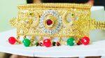 Elegant Peacock Concept Gold Plated Choker With Red And Green Pearl Droppings