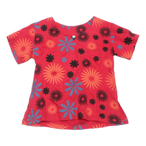 Flower Design Red Tops For Girls