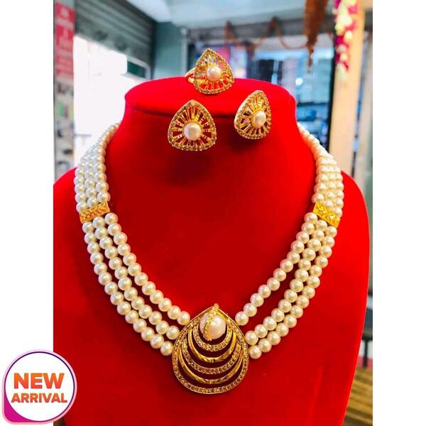 Gold Plated Moti Set With Ring And Earrings For Women