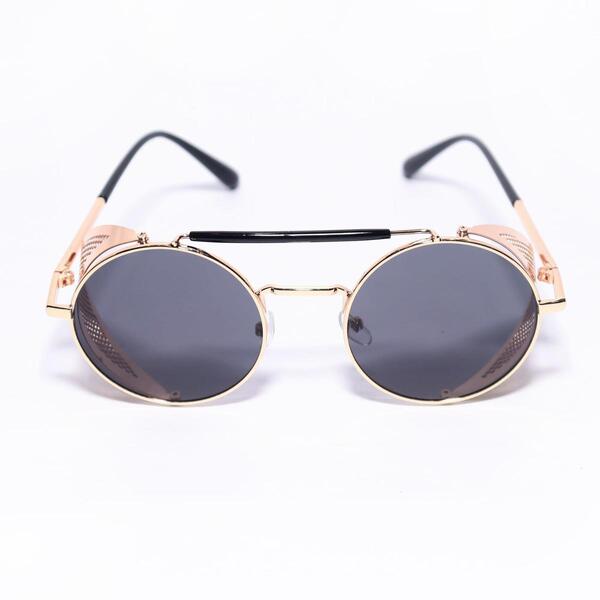 Golden/Black Frame Black Lens Round Sunglasses For Men