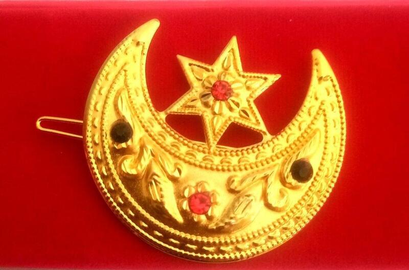 Golden Hair Clip - Original Gold plated Hair Clip - Rhinestone Design Half Moon/Star Golden Chimti For Women