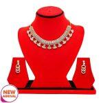 Golden/White Shining Stone Studded Necklace Flower Design With Earrings Set For Women