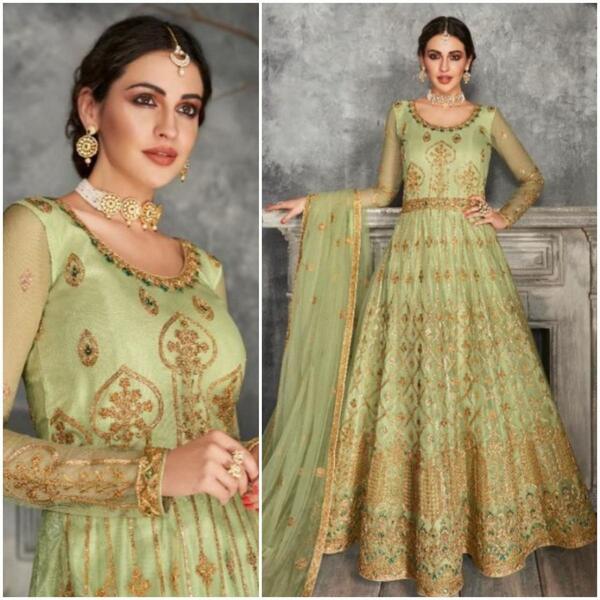 Embroidered Net Semi-Stitched Partywear Gown for Women