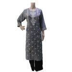 Raw Silk Kurti For Women With Thread Embroidery Work