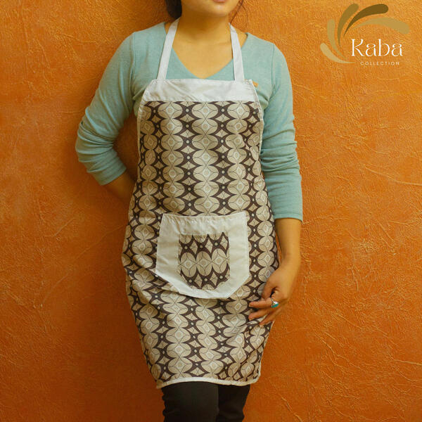 Kaba Oval Printed Brown Kitchen Apron with Big Front Pocket
