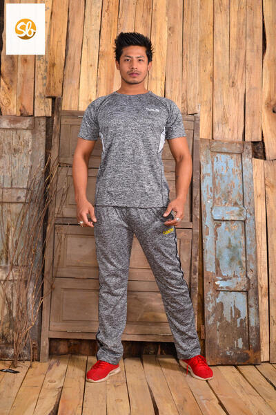 Knitted Cotton Sports T-Shirt And Trouser Set For Men