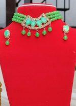 Kundan Faux Pearl Choker Necklace With Ear Rings