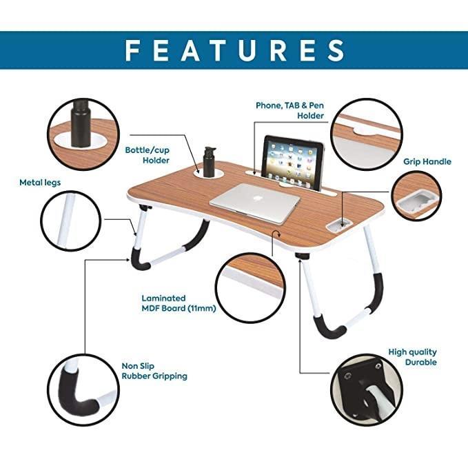 Multipurpose Foldable Laptop Table with Cup Holder Ergonomic & Rounded Edges/Non-Slip Legs