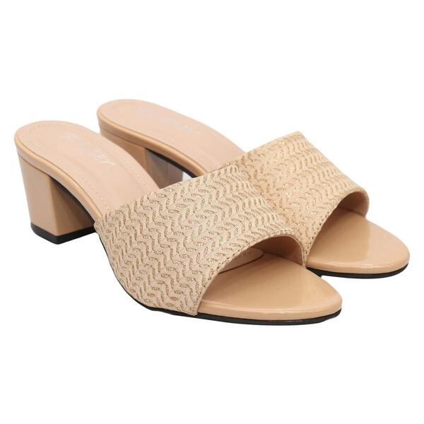 Peach Fabric Glitter Design Heel Sandal For Women