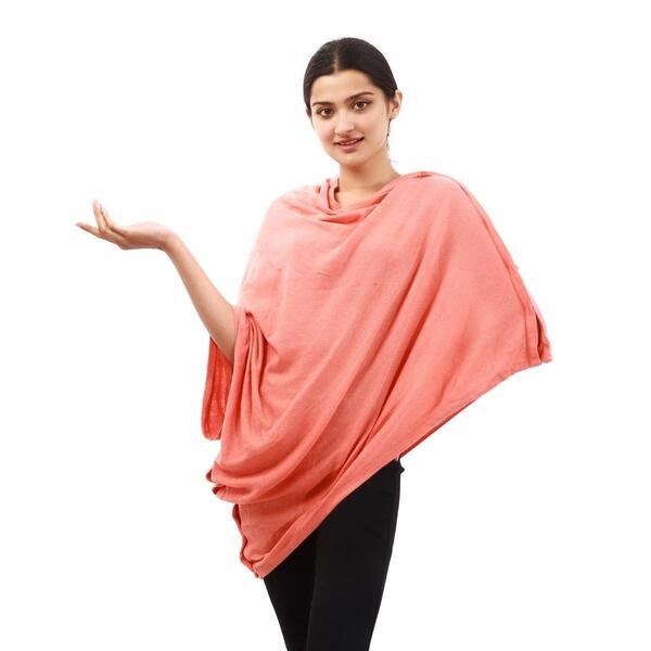 Peach Pashmina Button Design Pancho For Women