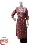Peachy Pink Raw Silk Kurti For Women With Thread Embroidery Work