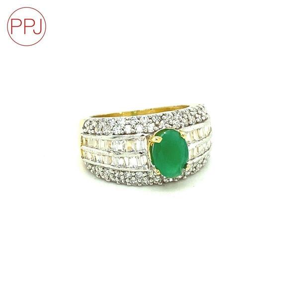 Ppj Collection Aadilaxmi Gold Plated Colosium Imitation White And Green Ladies Finger Ring For Women