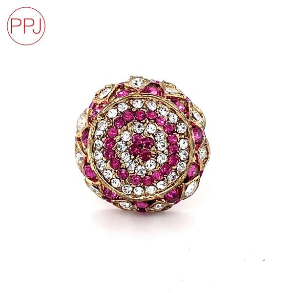 Ppj Collection Jayanti Gold Plated Francias Bloom Purple And White Ladies Finger Ring For Women