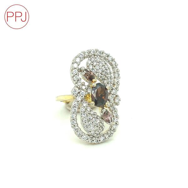 Ppj Collection Josephine Gold Plated Infinite Bound White And Orange Ladies Finger Ring For Women