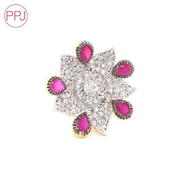 Ppj Collection Marylene Gold Plated Flower With Drops White And Pink Ladies Finger Ring For Women