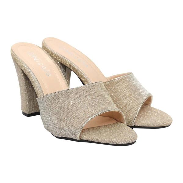 Silver Fabric Glitter Design Heel Sandal For Women